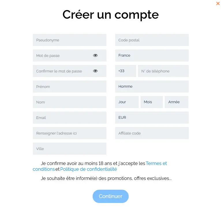 Processus d'inscription RTBET CASINO